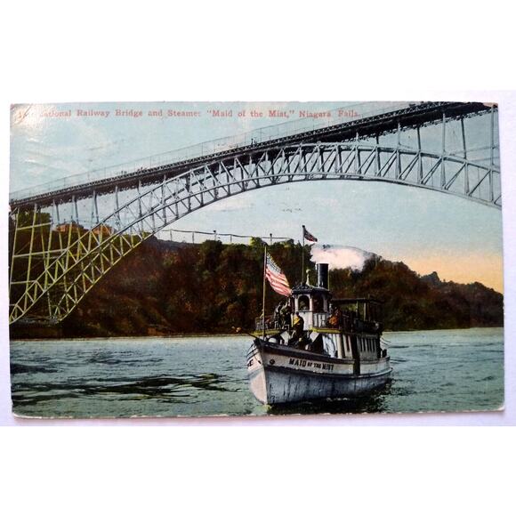 Ship Boat Postcard Steamer Maid Of The Mist Railway Bridge Niagara Falls NY 1911 - Picture 2 of 3